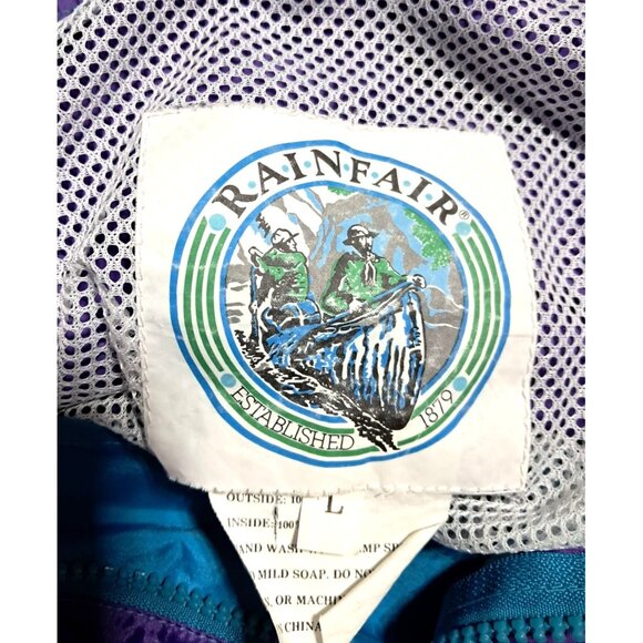Vintage 90s Rainfair Jazzy Windbreaker Purple & Teal Hooded Jacket Size L Nylon - Picture 2 of 10